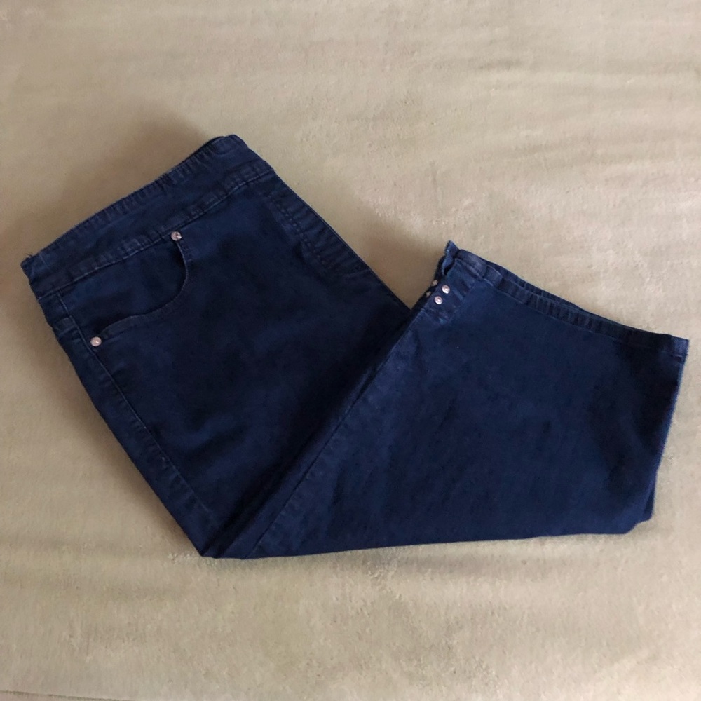 Allison Daley jeans capri stretch pull on denim navy blue form fitting Plus 22W